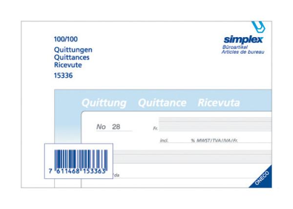 Simplex quittungen d/f/i a6 15336 blau/weiss 100x2 blatt - Simplex-15336-7611468153363