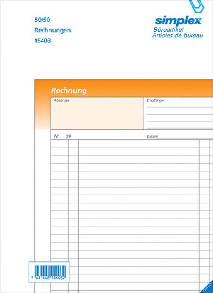Simplex rechnungen d a4 15403d orange/weiss 50x2 blatt - Simplex-15403d-7611468154032