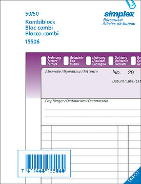 Simplex kombiblock d/f/i a5 15508 weiss 50x3 blatt - Simplex-15508-7611468155084
