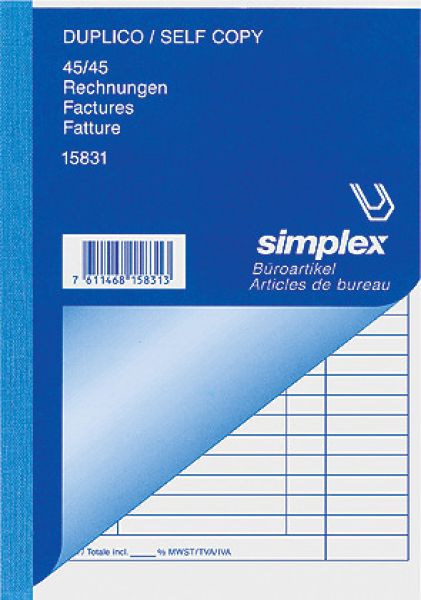Simplex rechnungen d/f/i a6 15830 weiss/gelb 45x2 blatt - Simplex-15830-7611468158306