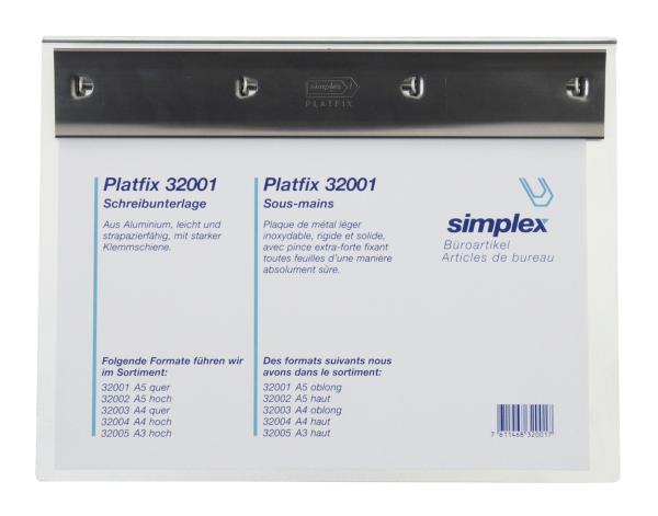 Simplex schreibplatte platfix 32001 aluminium, für a5 quer - Simplex-32001-7611468320017