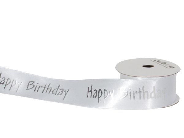 Spyk band cubino 25mmx3m 0163.2554 weiss-silber happy birthday - Spyk-01632554-7611475167810