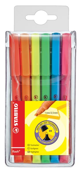 Stabilo textmarker flash 1/3,5mm 555/6 6 farben ass. - Stabilo-555-6-4006381131865