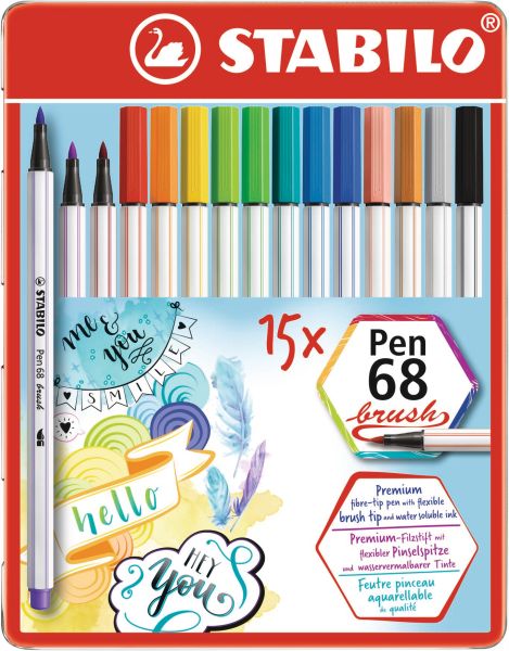 Stabilo fasermaler pen 68 brush 568/15-32 ass. 15 stück metalletui - Stabilo-568-15-32-4006381554343