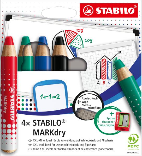 Stabilo whiteboardmarker markdry 648/4 4er etui - Stabilo-648-4-4006381582520