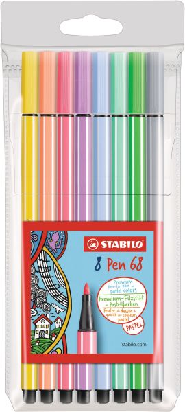 Stabilo fasermaler pen 68 1mm 68/801 etui, 8 pastell - Stabilo-68-801-4006381507882