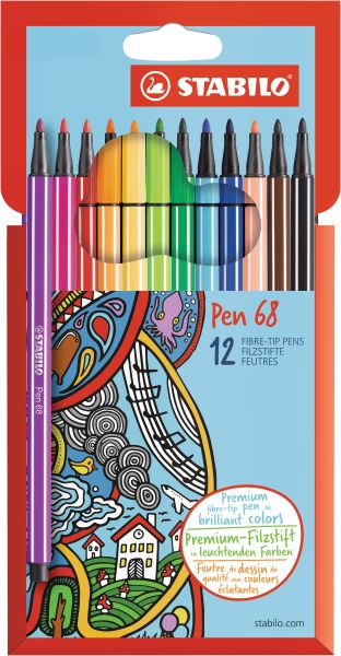 Stabilo fasermaler pen 68 1mm 6812-7 12 stück, farbig ass. - Stabilo-6812-7-4006381483834