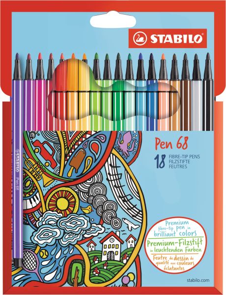 Stabilo fasermaler pen 68 1mm 68187 etui, karton 18 stück - Stabilo-68187-4006381483858
