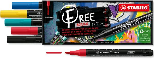 Stabilo free acrylic t100 1-2mm 691/5-01 royal 5er etui - Stabilo-691-5-01-4006381576550