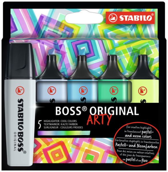 Stabilo textmarker boss arty 70/5-02-2-20 kalte farben, etui 5 stk. - Stabilo-70-5-02-2-20-4006381577755