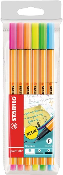 Stabilo fineliner point 88 0.4mm 88/6-1 6er etui neon - Stabilo-88-6-1-4006381493451
