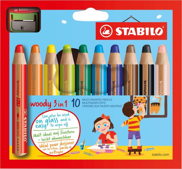 Stabilo farbstifte woody 3 in 1 880/10-2 10 farben etui, spitzer - Stabilo-880-10-2-4006381346917