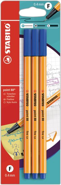 Stabilo fineliner point 88 0.4mm b-14827-10 blau, 3 stück - Stabilo-b-14827-10-4006381148276