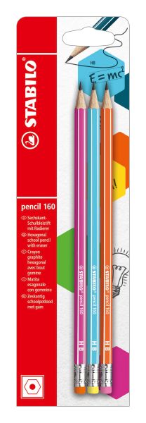 Stabilo bleistift 160 mit gummi hb b-50500-10 assortiert 3 stk. - Stabilo-b-50500-10-4006381505000