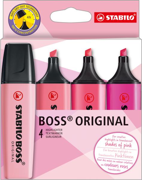 Stabilo boss leuchtmarker original d70/4-6-1 shade of pink 4 stück - Stabilo-d70-4-6-1-4006381616225