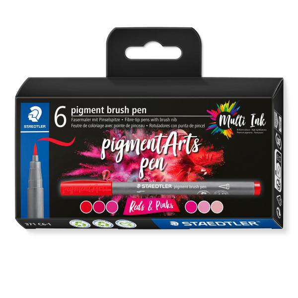 Staedtler fasermaler mit pinselspitze 371 c6-1 pigment pen 376 6er set - Staedtler-371-c6-1-4007817097083