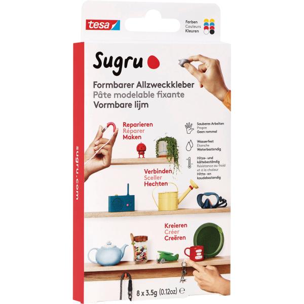 Tesa klebeknete sugru 8 41284-00001 rot,blau,gelb,schw,ws 3x3.5g - Tesa-41284-00001-4063565069154
