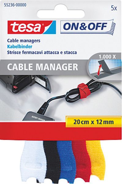 Tesa kabelbinder on&off 12mmx20cm 552360000 5-farbig 5 stück - Tesa-552360000-4042448859105