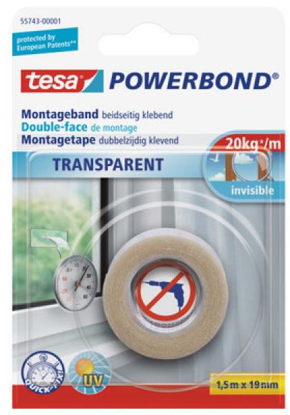 Tesa powerbond transp. 19mmx1.5m 557430000 montageband, doppelseitig - Tesa-557430000-4042448843142