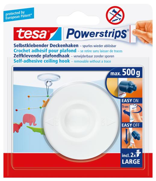 Tesa powerstrips deckenhaken 580290002 weiss, belastbarkeit 500gr. - Tesa-580290002-4042448105684