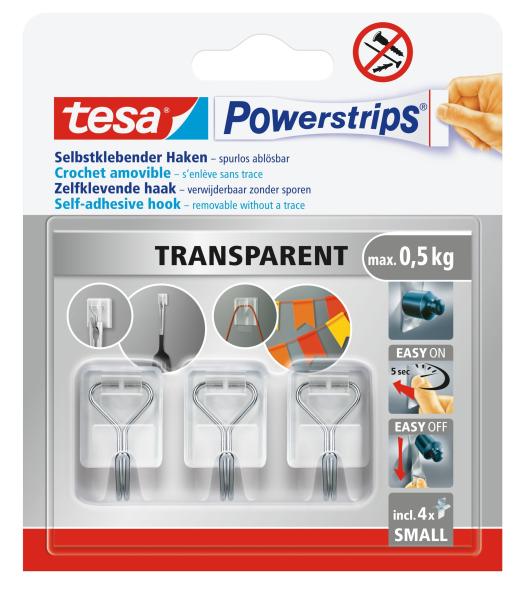 Tesa powerstrips haken 0.5kg 586200000300 transparent 4 stück - Tesa-586200000300-4063565398322