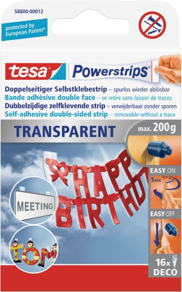 Tesa powerstrips deco 16 stück 588000001 transparent, doppelseitig - Tesa-588000001-4042448103895
