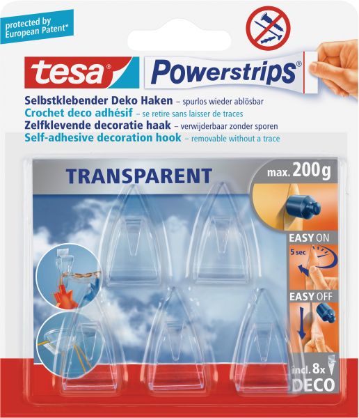 Tesa powerstrips deco haken 589000001 transparent 5 haken/8 strips - Tesa-589000001-4042448104847