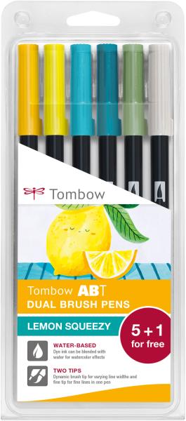Tombow dual brush pen abt abt-6plemon lemon squeezy 6 stück - Tombow-abt-6plemon-4003198106260