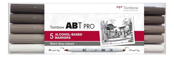 Tombow dual brush pen abt pro abtp-5p-3 warm grey colours set, 5 stück - Tombow-abtp-5p-3-4003198150102