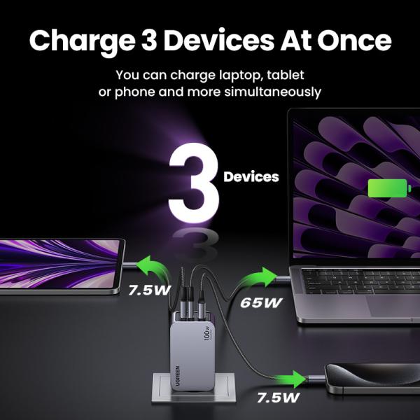 Ugreen usb wallcharger nexode pro 25874 100w, 3-port,pd,gan w.cable - Ugreen-25874-6941876228744-05.jpg