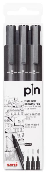 Uni-ball fineliner pin 0.1-0.5mm pin200(s) black 3p schwarz - Uni-ball-pin200s-black-3p-4902778260272