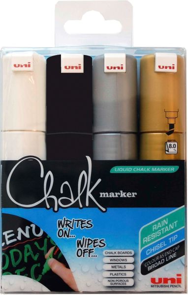 Uni-ball chalk marker 8mm pwe8k.4c-5 4 farben 4 stück - Uni-ball-pwe8k4c-5-7640125733358