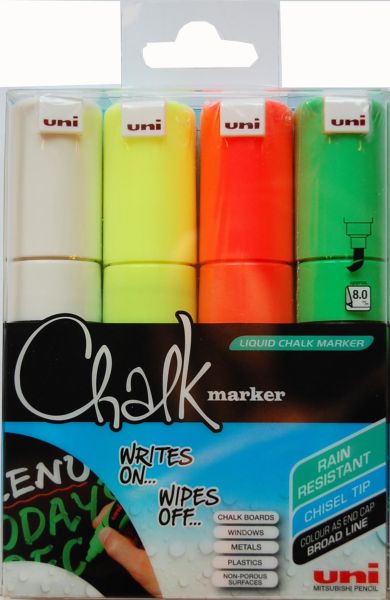 Uni-ball chalk marker 8mm pwe8m.4c.1 4 farben, etui - Uni-ball-pwe8m4c1-7640125731989
