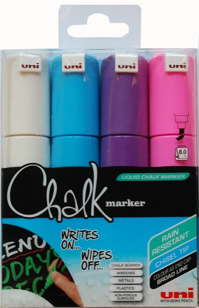 Uni-ball chalk marker 8mm pwe8m.4c.2 4 farben, etui - Uni-ball-pwe8m4c2-7640125731996