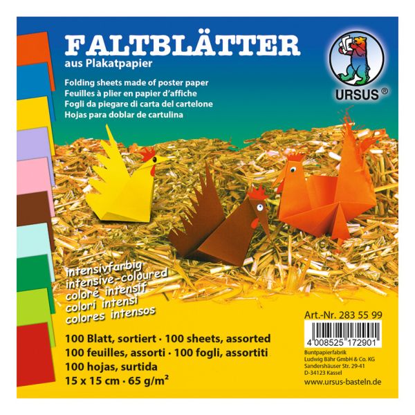Ursus faltblätter origami 15×15cm 2835599 10 farben ass. 100 blatt - Ursus-2835599-4008525172901