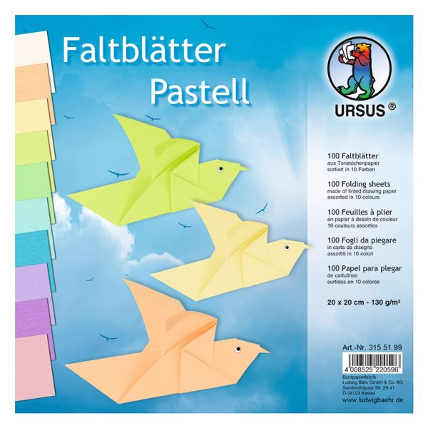 Ursus faltblätter origami 20×20cm 3155199 pastell-farben ass. 100 blatt - Ursus-3155199-4008525220596