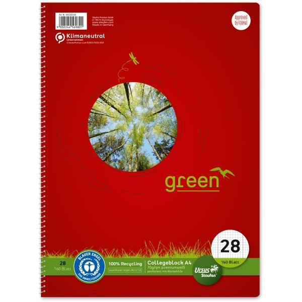 Ursus collegeblock green a4 608590028 kariert 5mm, 70g 160 blatt - Ursus-608590028-9002244569801
