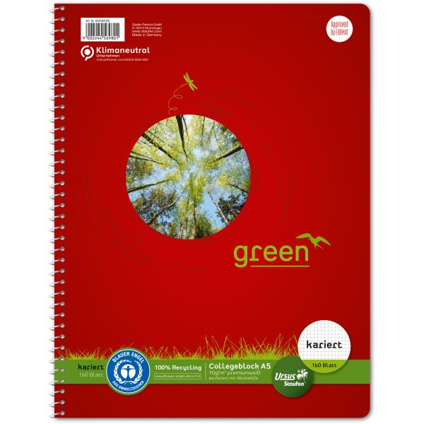 Ursus collegeblock green a5 608592020 kariert 5mm, 70g 160 blatt - Ursus-608592020-9002244865033