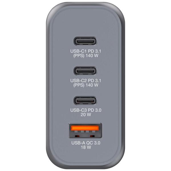 Verbatim charger 140w gan grey 32203 3xusb-c 1xusb-a +adapter uk/us - Verbatim-32203-0023942322030-03.jpg