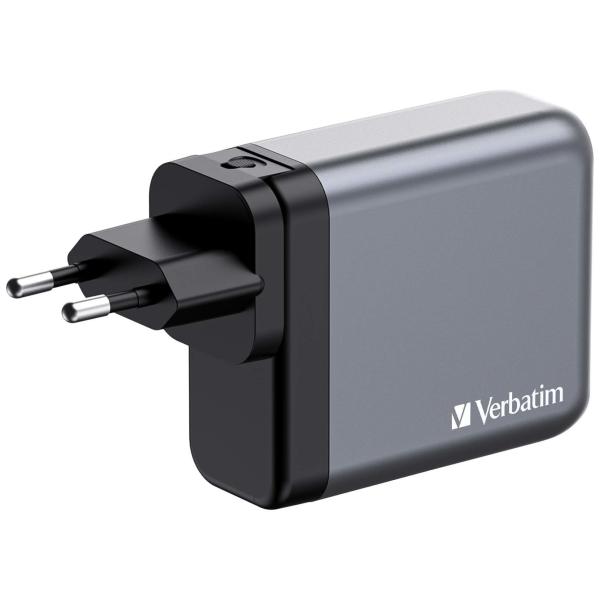 Verbatim charger 140w gan grey 32203 3xusb-c 1xusb-a +adapter uk/us - Verbatim-32203-0023942322030-04.jpg