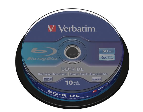 Verbatim bd-r spindle whi./blue 50gb 43746 6x dl scratchgrd+ 10 pcs - Verbatim-43746-0023942437468