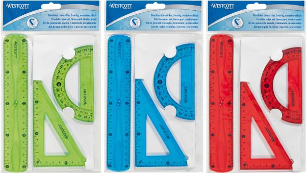 Westcott geometrie-set flexi e-10301 00 blau/rot/grün 3-teilig - Westcott-e-10301-00-4027521515383