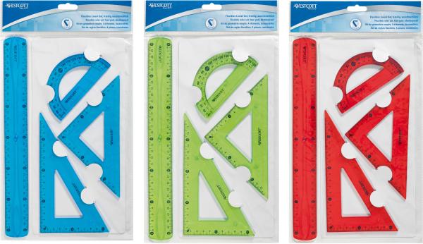 Westcott geometrie-set flexi e-10302 00 blau/rot/grün 4-teilig - Westcott-e-10302-00-4027521515390