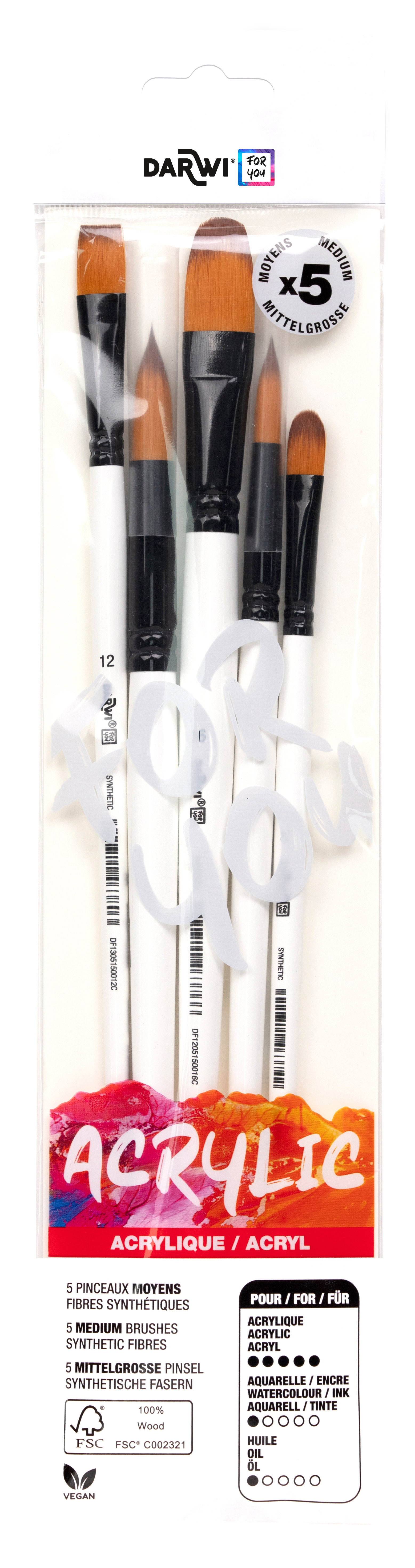 DARWI Pinsel Set Mittel DF1905150K02C Synthetik 5 Stück