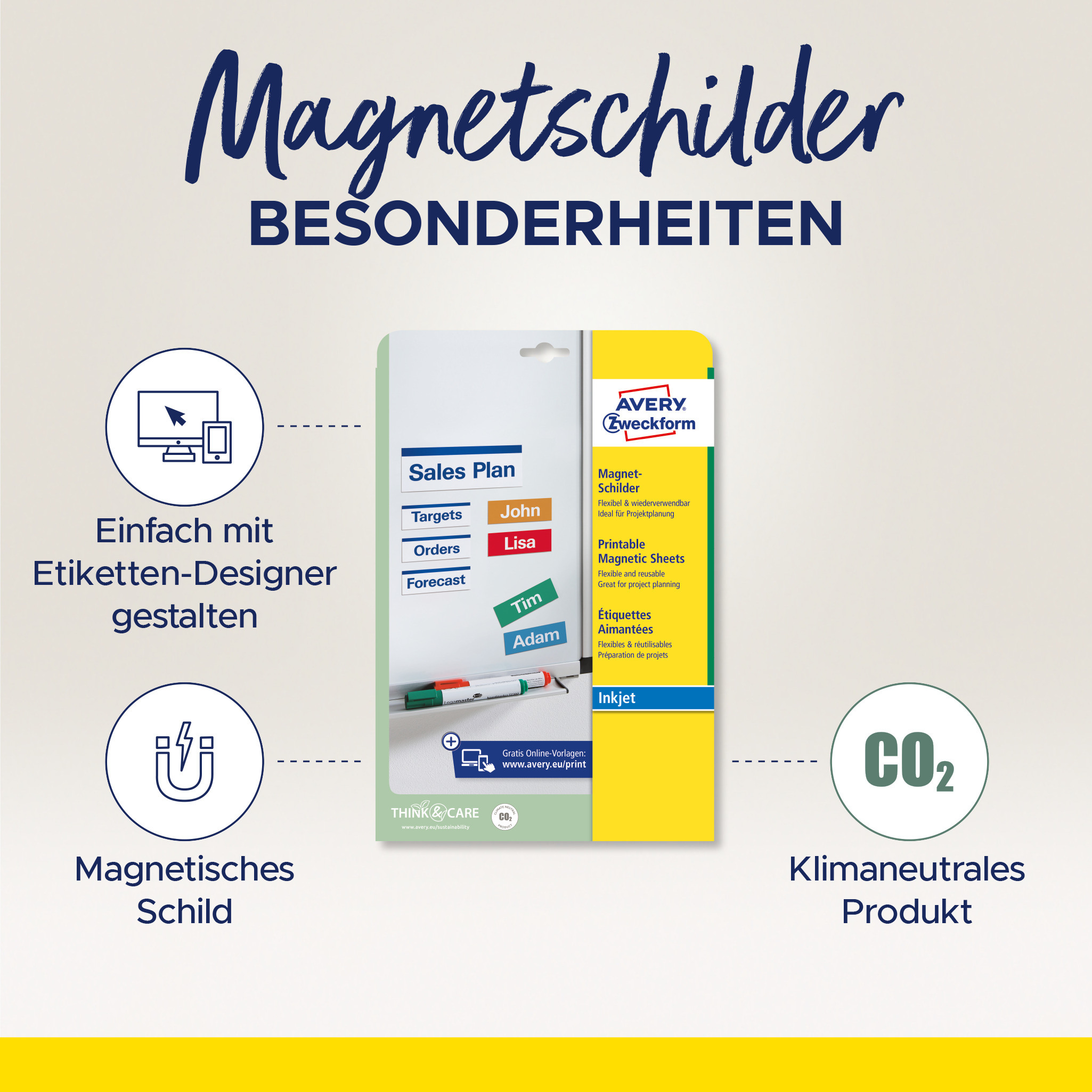 AVERY ZWECKFORM Magnet-Schilder 210x297mm J8867-5 Inkjet 5 Stk./5 Bl.