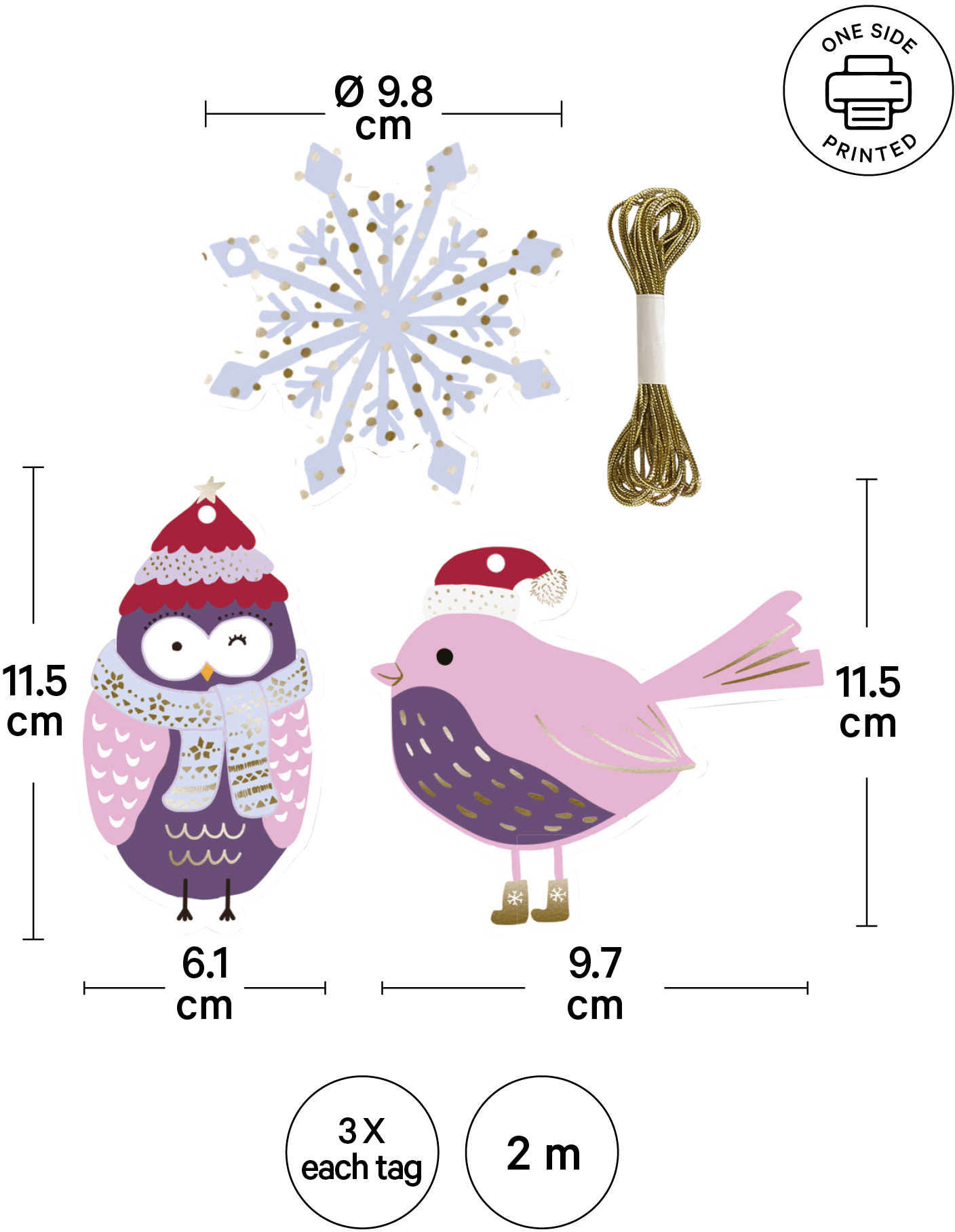 I AM CREATIVE Geschenkanhänger X-mas 4088.96 Eule, Vogel & Kugel 9 Stück