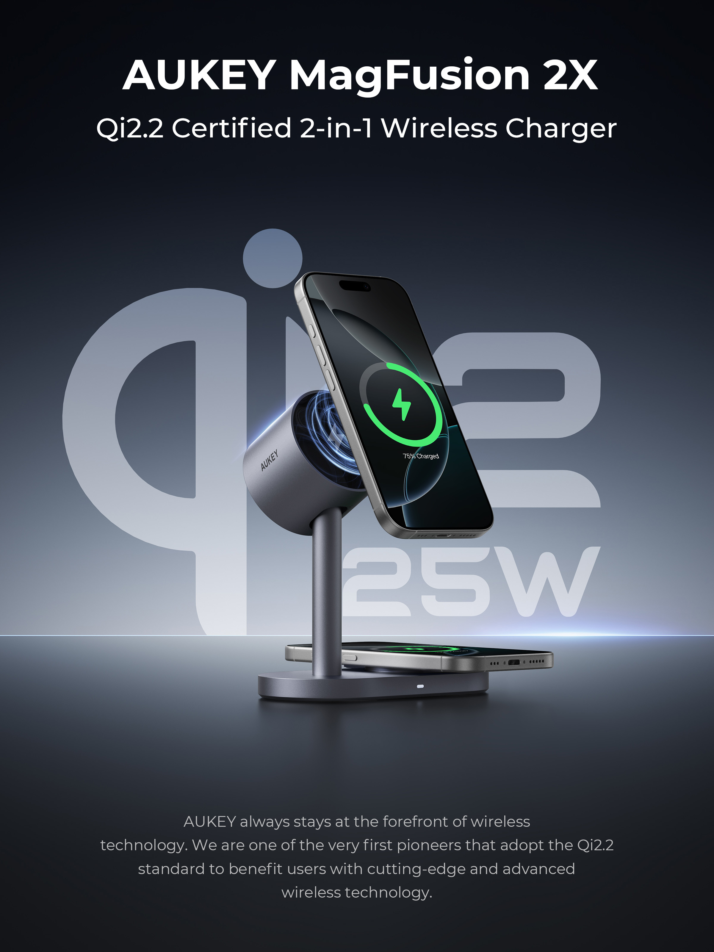 AUKEY MagFusion 2-IN-1 Fastcharger LC-MC213 Wireless Charger 25W Qi2.2