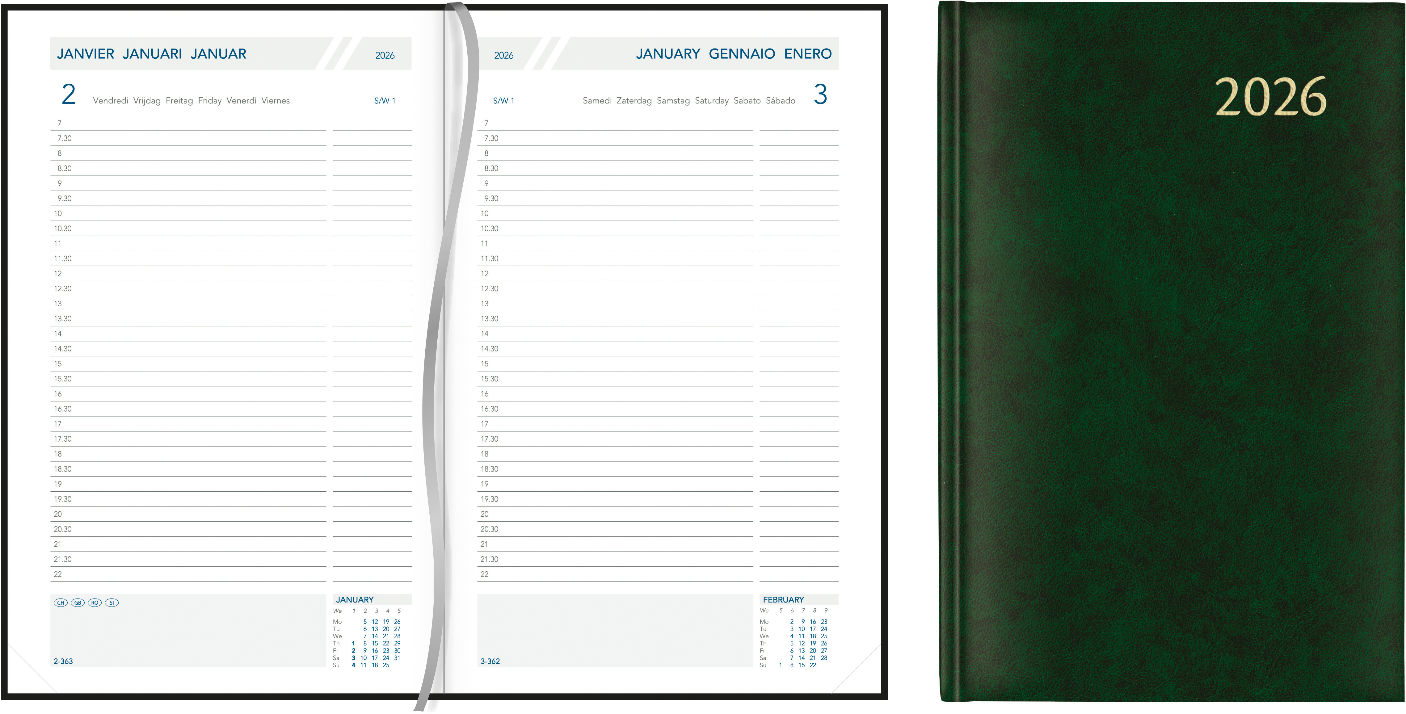 AURORA Agenda Florence Daily 2026 3215G 1T/1S grün ML 14x21cm