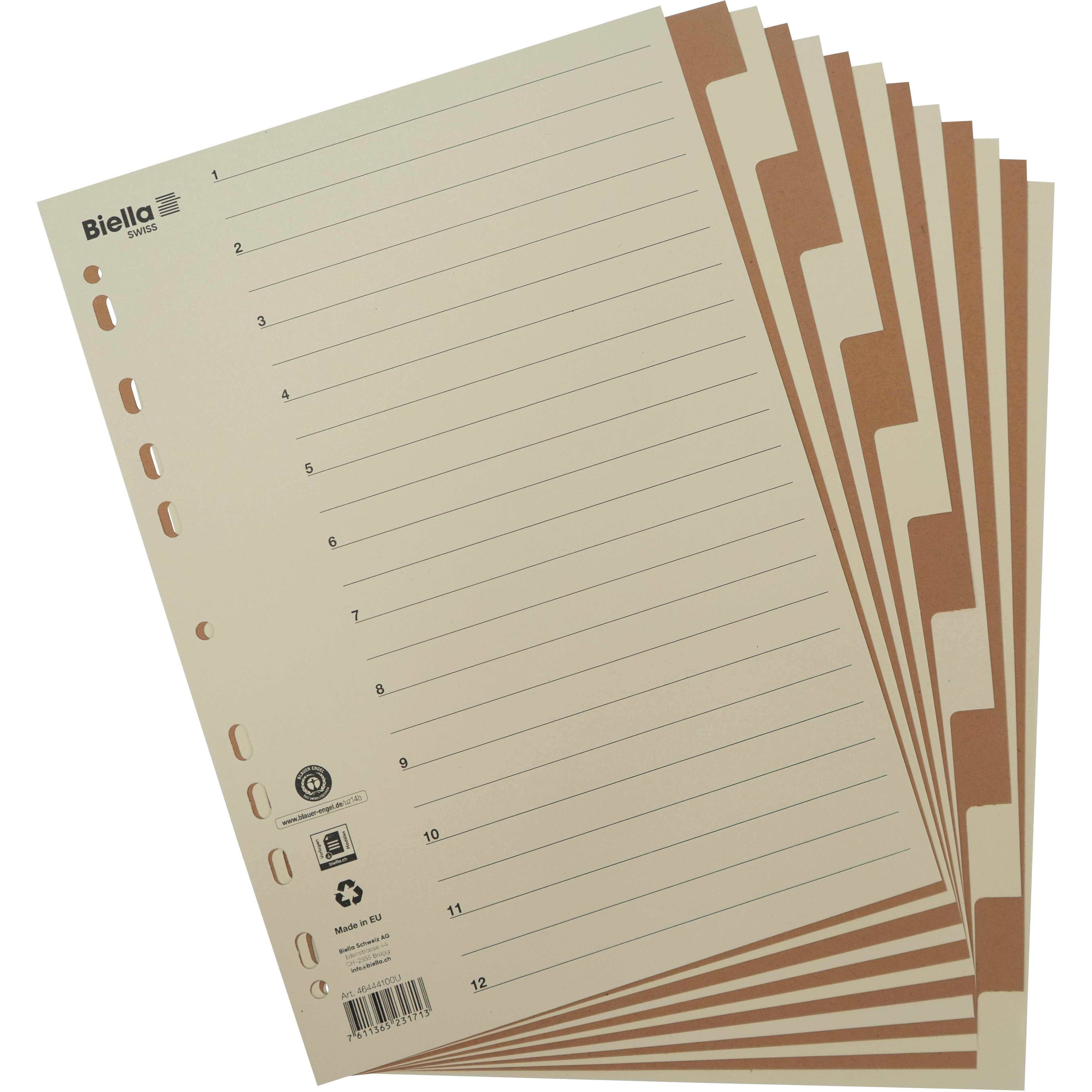 BIELLA Kartonregister A4 46444100U braun/beige 12-teilig
