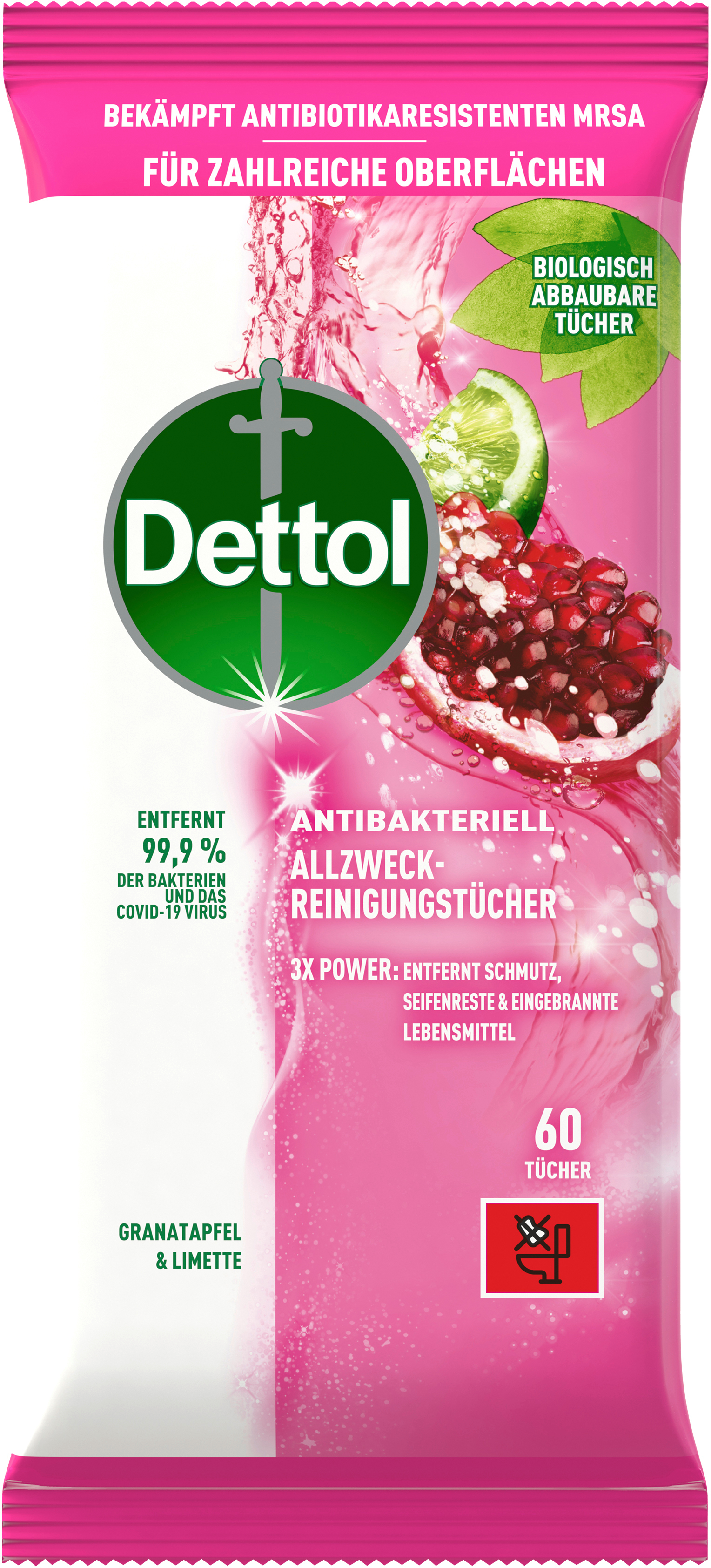 DETTOL Allzweck-Reinigungstücher 3251413 Granatapfel & Limette 66 Stück